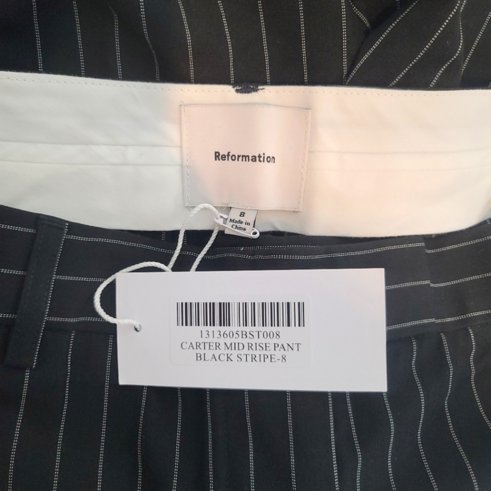 NWT Reformation Carter Mid-Rise Pants in Black Stripe Capsule Office Sz 8 - Picture 5 of 11